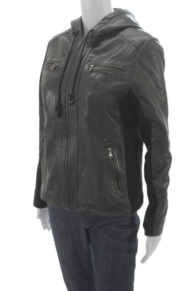 Carbon2Cobalt Womens Biker Lamb Leather Jacket Brown Zip Long Sleeve Size S