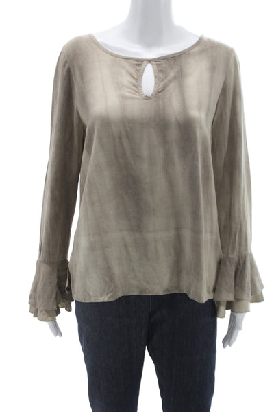 Kay Celine Womens Tunic Blouse Beige Long Sleeve Round Neck Size M