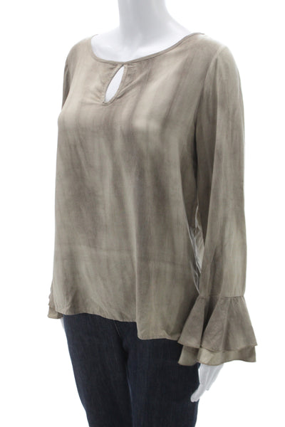 Kay Celine Womens Tunic Blouse Beige Long Sleeve Round Neck Size M
