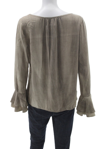 Kay Celine Womens Tunic Blouse Beige Long Sleeve Round Neck Size M