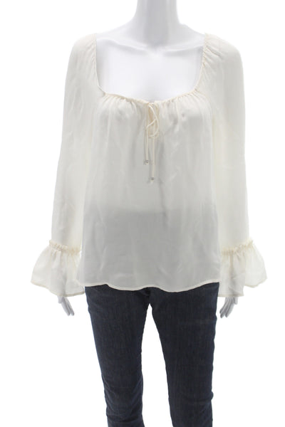 Paige Black Label Women Ivory Silk Tunic Blouse Square Neck Long Sleeve Size XS