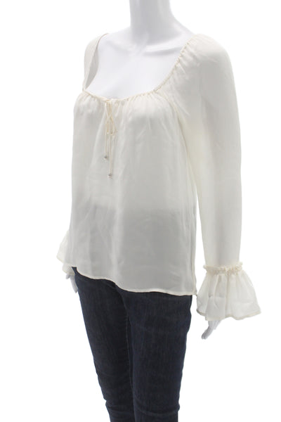 Paige Black Label Women Ivory Silk Tunic Blouse Square Neck Long Sleeve Size XS
