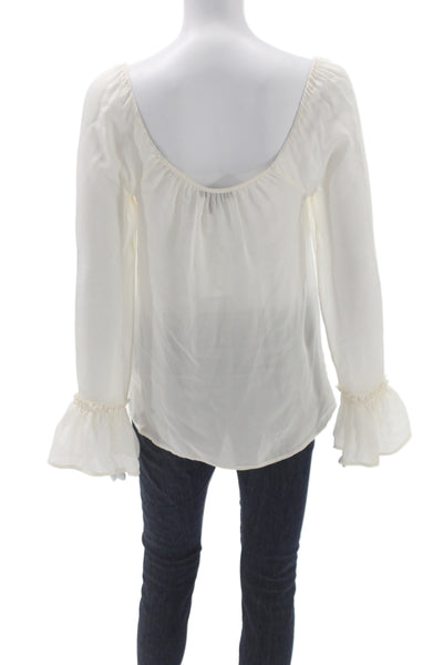 Paige Black Label Women Ivory Silk Tunic Blouse Square Neck Long Sleeve Size XS