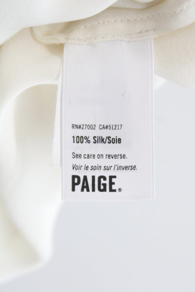 Paige Black Label Women Ivory Silk Tunic Blouse Square Neck Long Sleeve Size XS