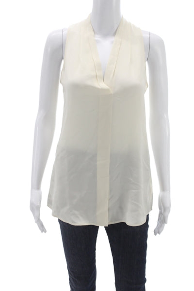 Theory Womens Silk V-Neck Sleeveless Blouse Ivory Basic Size PP