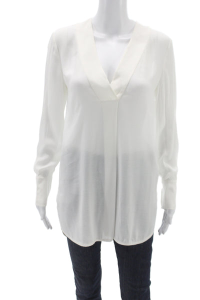 Vince Women V-Neck Tunic Blouse White Long Sleeve Rayon Size 2XS