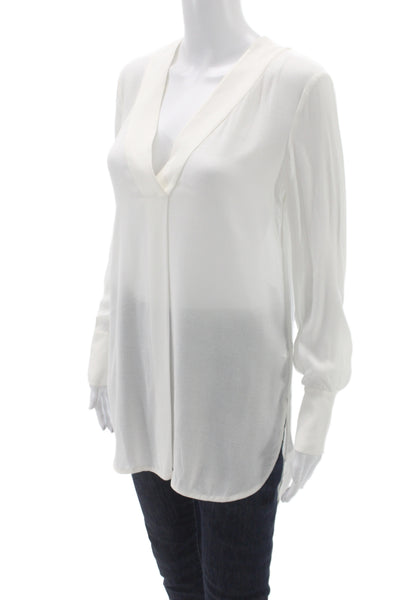 Vince Women V-Neck Tunic Blouse White Long Sleeve Rayon Size 2XS