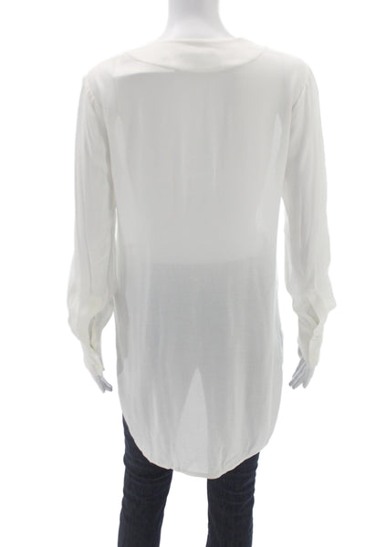 Vince Women V-Neck Tunic Blouse White Long Sleeve Rayon Size 2XS