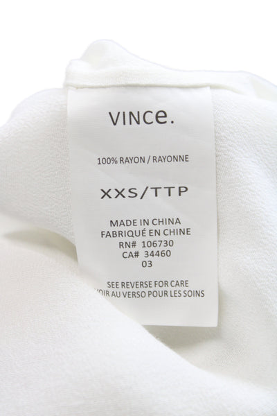 Vince Women V-Neck Tunic Blouse White Long Sleeve Rayon Size 2XS