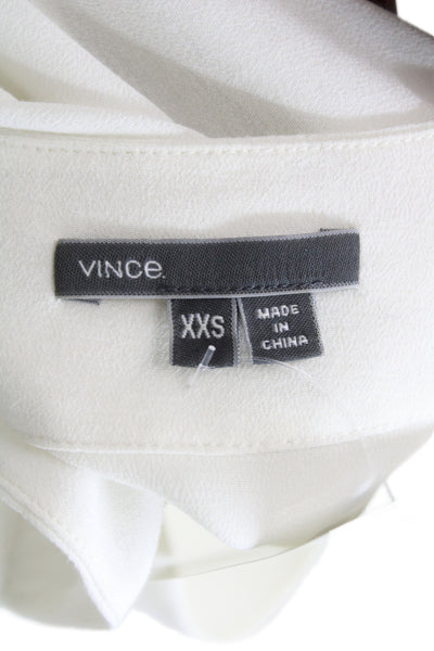 Vince Women V-Neck Tunic Blouse White Long Sleeve Rayon Size 2XS