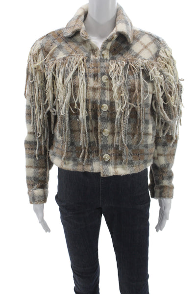 BLANKNYC Womens Beige Plaid Wool Western Basic Jacket Long Sleeve Size XS