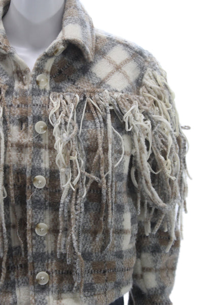 BLANKNYC Womens Beige Plaid Wool Western Basic Jacket Long Sleeve Size XS
