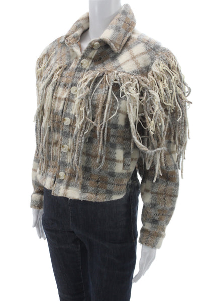BLANKNYC Womens Beige Plaid Wool Western Basic Jacket Long Sleeve Size XS