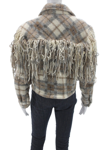 BLANKNYC Womens Beige Plaid Wool Western Basic Jacket Long Sleeve Size XS