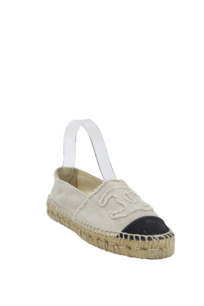 Chanel Women's Round Toe Espadrille Slip-On Loafers Shoes Beige Size 6.5