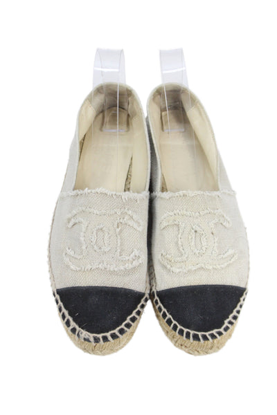 Chanel Women's Round Toe Espadrille Slip-On Loafers Shoes Beige Size 6.5