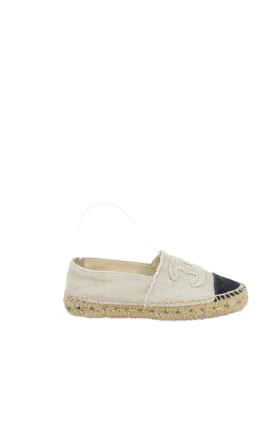 Chanel Women's Round Toe Espadrille Slip-On Loafers Shoes Beige Size 6.5