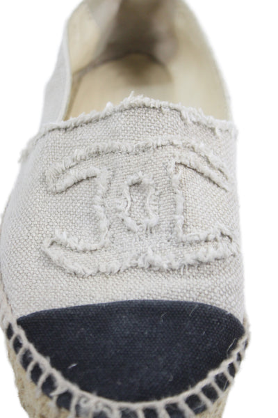 Chanel Women's Round Toe Espadrille Slip-On Loafers Shoes Beige Size 6.5