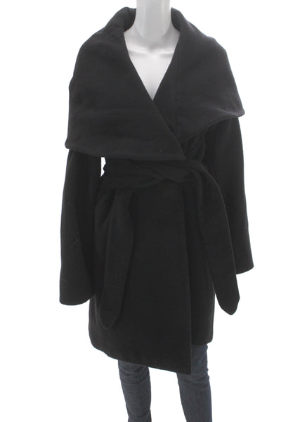 Mara Hoffman Womens Black Wool Kimono Coat Tie Closure Long Sleeve Size M
