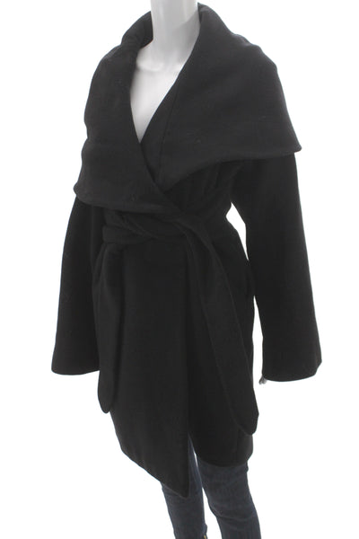 Mara Hoffman Womens Black Wool Kimono Coat Tie Closure Long Sleeve Size M