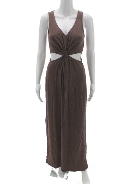 Beyond Yoga Womens Maxi Dress Brown V-Neck Sleeveless Lyocell Size S