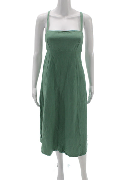 Madewell Womens Sundress Green Linen Square Neck Size 2