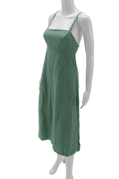 Madewell Womens Sundress Green Linen Square Neck Size 2