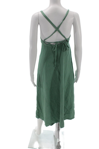 Madewell Womens Sundress Green Linen Square Neck Size 2