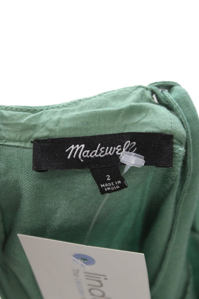 Madewell Womens Sundress Green Linen Square Neck Size 2