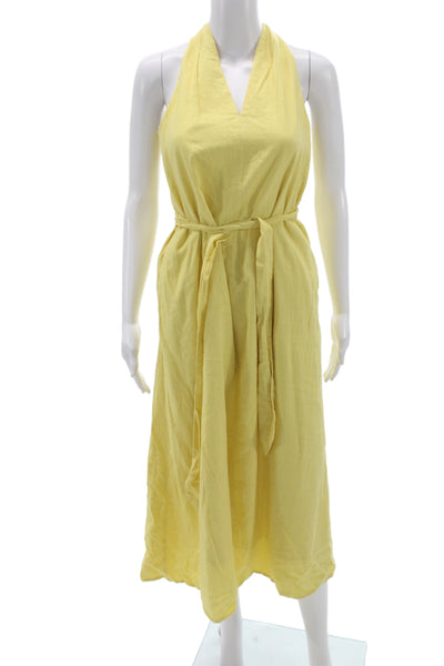 Banana Republic Womens Yellow Halter Sundress Tie Midi Linen Blend Size XS