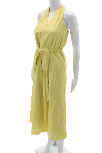Banana Republic Womens Yellow Halter Sundress Tie Midi Linen Blend Size XS