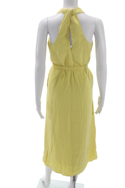 Banana Republic Womens Yellow Halter Sundress Tie Midi Linen Blend Size XS