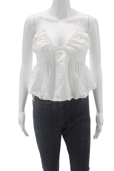 J Crew Women White Linen V Neck Spaghetti Strap Camisole Bohemian Size 2XS