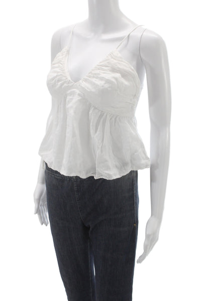 J Crew Women White Linen V Neck Spaghetti Strap Camisole Bohemian Size 2XS