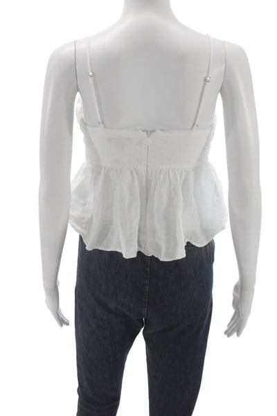 J Crew Women White Linen V Neck Spaghetti Strap Camisole Bohemian Size 2XS