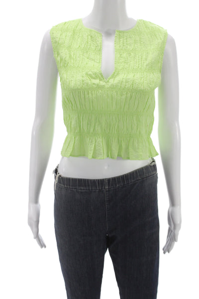 Frame Womens Cropped V-Neck Tank Green Cotton Sleeveless Size XS