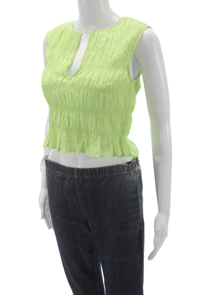 Frame Womens Cropped V-Neck Tank Green Cotton Sleeveless Size XS