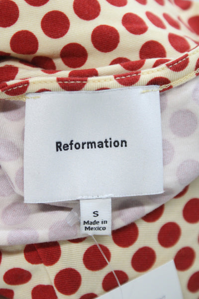 Reformation Women Jersey Polka Dot V-Neck Tank Beige Tencel Size S