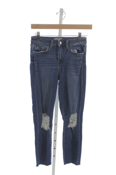L'Agence Womens Skinny Jeans Blue Distressed Button Cotton Size 25