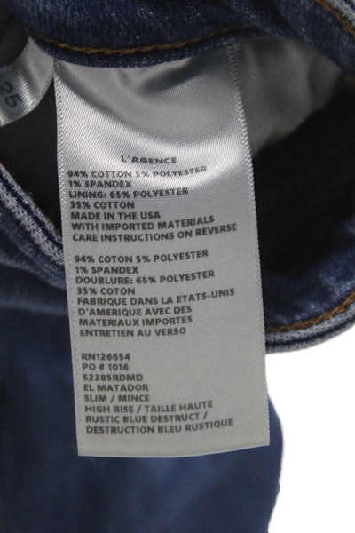 L'Agence Womens Skinny Jeans Blue Distressed Button Cotton Size 25
