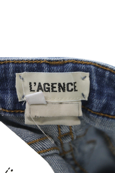 L'Agence Womens Skinny Jeans Blue Distressed Button Cotton Size 25
