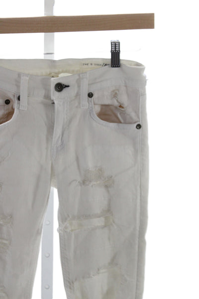 Rag & Bone Jean Womens Skinny White Cotton Jeans Distressed Size 24