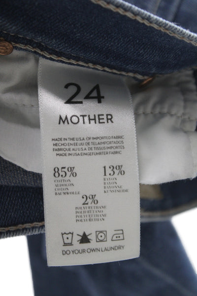 Mother Womens Flared Jeans Blue Mid Rise Button Cotton Inseam 33 Size 24