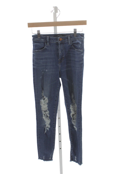 J Brand Women Skinny Distressed Mid Rise Blue Jeans Size 25