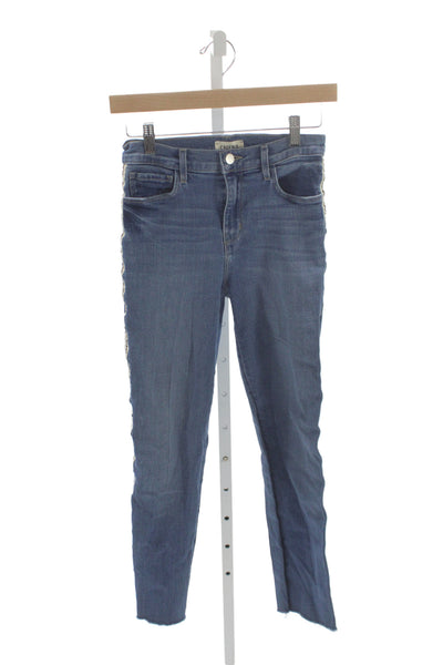 L'Agence Womens Cropped Blue Mid Rise Button Cotton Jeans Size 25