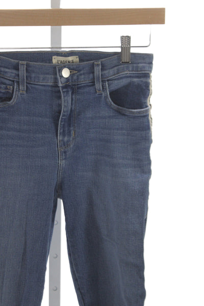 L'Agence Womens Cropped Blue Mid Rise Button Cotton Jeans Size 25