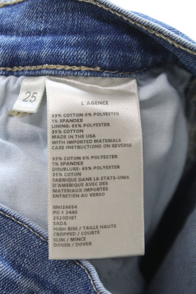 L'Agence Womens Cropped Blue Mid Rise Button Cotton Jeans Size 25