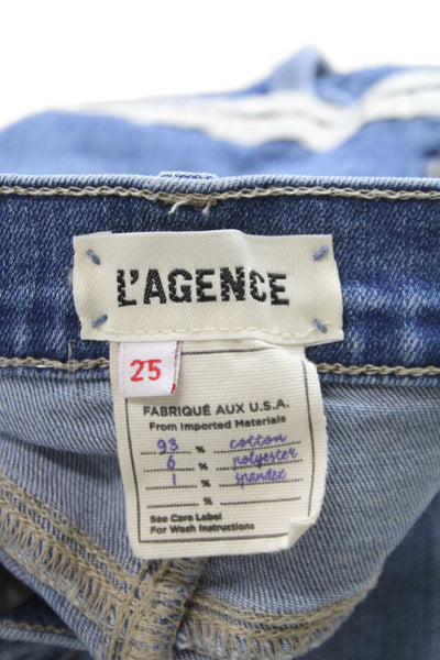 L'Agence Womens Cropped Blue Mid Rise Button Cotton Jeans Size 25