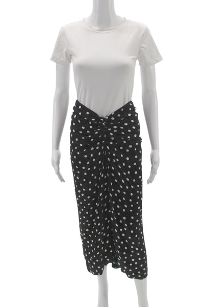 Zara Womens Straight Pencil Midi Skirt Black Viscose Polka Dot Size XS