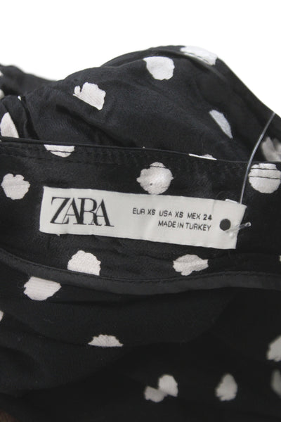 Zara Womens Straight Pencil Midi Skirt Black Viscose Polka Dot Size XS